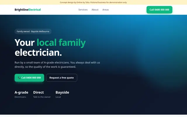 Concept homepage for Brightline Electrical
