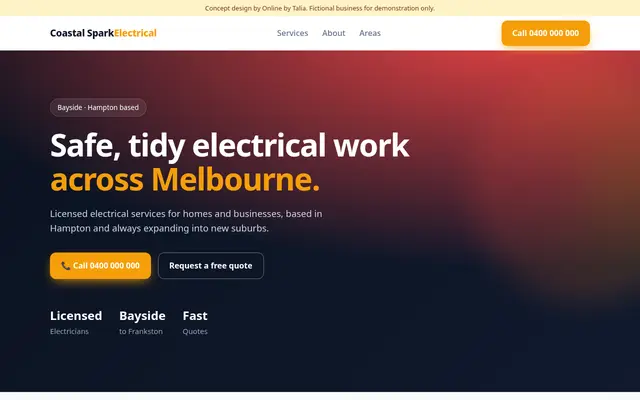 Concept homepage for Coastal Spark Electrical