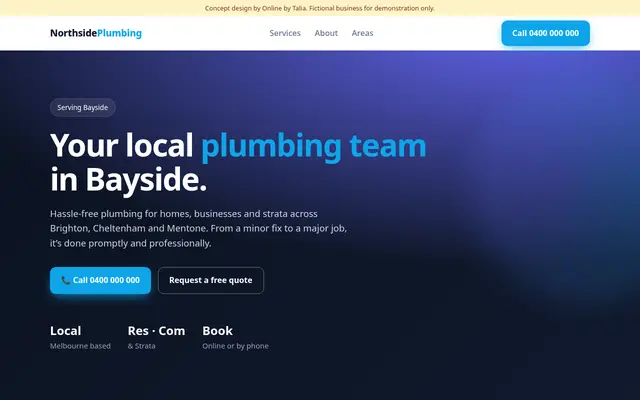 Concept homepage for Northside Plumbing